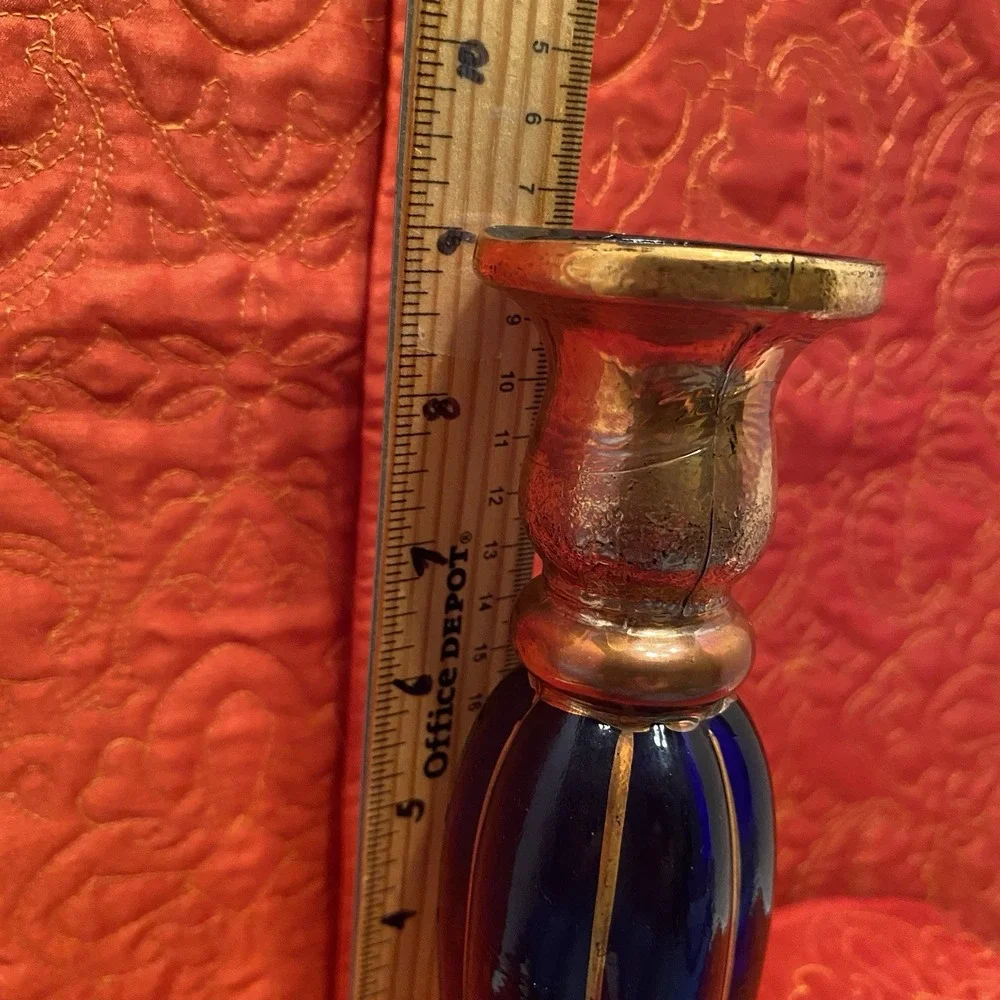 Vintage cobalt blue glass candlestick, celestial bud vase 9